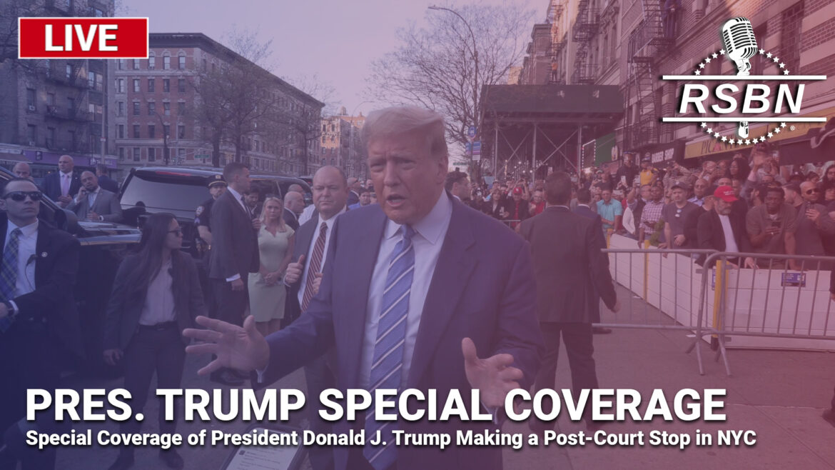 Trump speaking to press outside NYC Shop